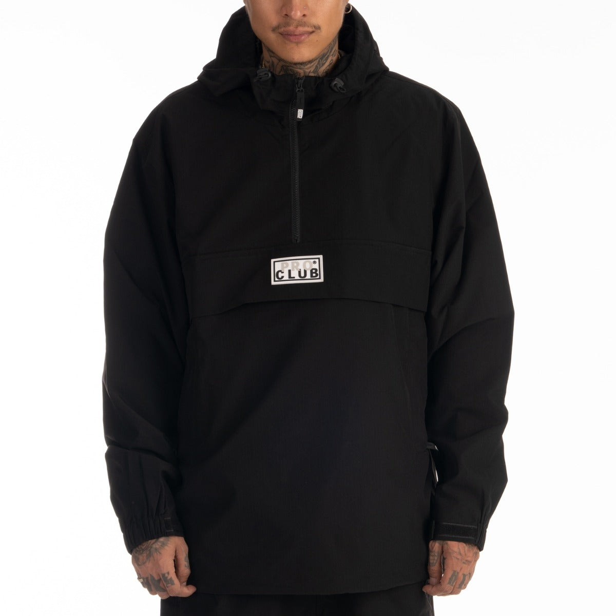 Pro Club Men's Nylon Hooded Anorak Quarter Zip Jacket - Black